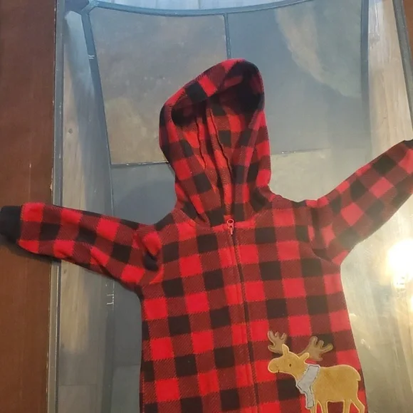Kids/ Toddler's Red and Black Plaid Zip up Onzie - Picture 3 of 5